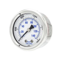 액체 충전 센터 백 마운트 압력 게이지 5.1cm(2인치) 다이얼 0-2000 PSI 0.3cm(1/8인치) 수 NPT 연결 스테인리스 스틸 케이스 및 베젤 (1)