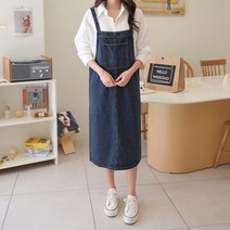 데일리앤 로시 루즈핏 청 데님 멜빵 원피스