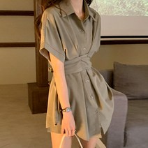 vsyoy 타이트한 허리 반팔 셔츠 드레스 짧은 바지 투피스 정장