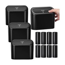 Mumufy 뚜껑이 있는 미니 자동차 쓰레기통 4개 뚜껑이 범용 쓰레기통 자동차 액세서리 쓰레기 봉투 포함 자동차 누출 방지 가정용