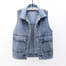 JUST FEEL!NG 봄 여름 민소매 데님 청조끼 코디 단추 디자인 숏자켓 데일리 베스트 청조끼 여성 상의