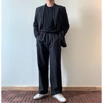 남자 린넨 여름 수트 셋업 오버핏 와이드 밴딩 팬츠 세트
