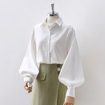 여성 셔츠 랜턴 슬리브 루즈한 턴 다운 칼라 심플한 솔리드 블라우스 소수 민족 블라우스 한국 스타일 가을 올 매치 패션