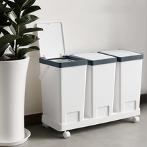 이동식 재활용 휴지통 3p 세트 가정용 사무실 업소 쓰레기통 다용도 바퀴달린 스탠드 카트, 베시원터치분리수거함(네이비/베이지 3P)