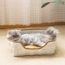 애견침대 라탄 방석 쇼파 쿠션 매트 일본식 짠 고양이 침대 소파 바구니 둥지 사계절 보편적 인 고양이 등나무 라운지 소파 강아지 개 애완 동물 공급 업체, 고양이 침대 1