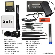 남땜 인두기 TS80P 스마트 한 전기 디지털 디스플레이 미니 대여 철 팁 OLED 디스플레이 주최자 가방 USB Type C 전원 땜질 납땜기, SET7, 미국