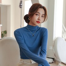 여성용 목폴라 코튼 기모 모달 티블라우스 스트레치 소프트 보온 이너 티셔츠 얇은 간절기 니트 6종 컬러 1건/2건 세트