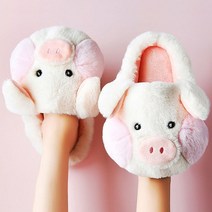 털신발 2022 귀여운 만화 돼지 슬리퍼 따뜻한 두꺼운 플러시 신발 홈 실내 미끄럼