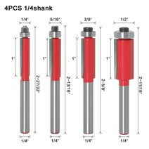 샌드위치판넬 부자재 14pc 6mm 14quot 생크 플러시 트림 라우터 비트 목재 용 엔드 밀 베어링 목공 도구 엔드 밀이있는 길어진 트리밍 커터, 4pcs 6.35mm 생크