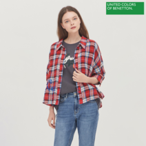 베네통 베네통 린넨 체크 블라우스 BABL69131_RD