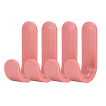 리빙아이 심플 무타공 옷걸이 J자형 접착 다용도 후크, 레드(4개)