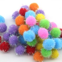 [홈앤스쿨] 칼라 반짝이 뿅뿅이 (25mm) 폼폼이 솜방울 단색 혼합색상, 초록
