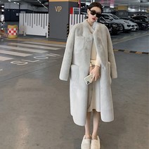 urkoteer 여자 롱코트 트렌치코트 인조퍼코트 코트, 고귀백, L 130-145