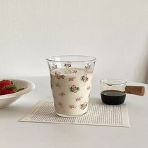 홈카페유리컵 레트로 빈티지 핑크로즈 밀크잔 플랫화이트잔
