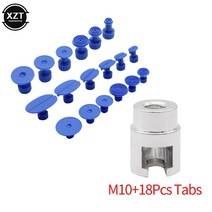 차찌그러짐복원 랩토라이너 글루텐트 차찌그러짐 m10 세트 자동차 알루미늄 합금 덴트 수리 풀러 헤드 어댑터 슬라이드 해머 및 당김 탭 m10m12 및 접착제 탭용 나사 팁, 18 개 탭만