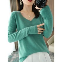 부드러운 캐시미어 혼방 니트 와플 모헤어 브이넥 케이블 고급 여성