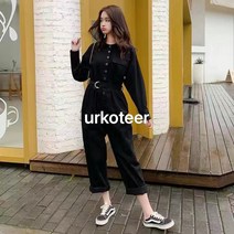 urkoteer 여성 봄 가을 긴팔 캐주얼 코튼 점프 수트