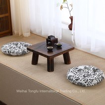 1인 2인 소반 개다리소반 전통찻상 티테이블 손님 다과상 접이식 원목 미니 테이블 창문옆 테이블 좌식 찻상, 정사각형(차콜)36*36*21+쿠션2개