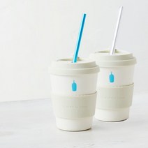 일본 블루보틀 에코컵 텀블러 340ml 2개+알루미늄 스트로우 빨대 블루+실버 세트