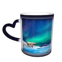 북극곰 오로라 색이 변하는 Northern Lights Color Changing 머그 컵, 한 사이즈, A 파란색