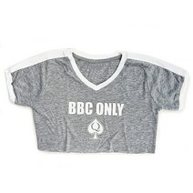 SpadesCastleBBC Only 크롭 브이넥 링거 QoS 심볼 포함 레드-화이트., Grey-white