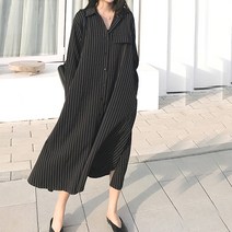 지홍 JIHONG 가을신상 빅사이즈 플레어 롱원피스 루즈핏 줄무늬 미시 마담