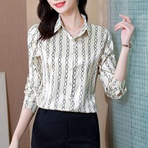 블라우스 여성용 프린팅 여성 의류 긴 새틴 상의 OL 플로랄 셔츠