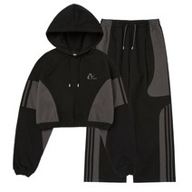 [국내 매장판] 널디 여성용우먼스 엔와이 사이드 블락 크롭 후디 세트 블랙 PNEF23HDSP0501 638408