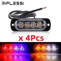 4 x 자동차 비상 스트로브 조명 12V 24V 바이크 오토바이 깜박이는 구급차 경찰 경고등 레드 블루 화이트 앰버, [09] Blue White