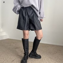 에이치스 시크무드 레더 핀턱 와이드 뒷밴딩 하프팬츠 버뮤다팬츠