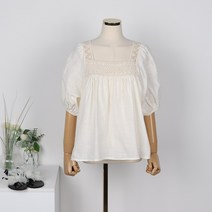 퍼니걸스 6492 스퀘어넥 자수 레이스 퍼프 반팔 블라우스 여성의류