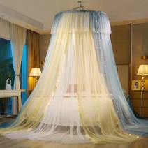 캐노피 거실 폴딩 침대 퀸침대 킹사이즈 공주 모기장 설치 무료 바람 천장 더블 홈 돔, Shuangpin 회색 노란색 따뜻한 빛, 1.5m 5 피트 침대