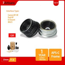 7 장인 25mm F1.8 프라임 렌즈 소니 E 마운트/후지 필름/캐논 EOS-M Mout 마이크로 4/3 카메라 A7 A7II A7R, [02] Silver, [01] M4/3