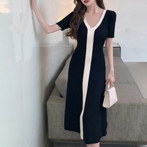 골지니트반팔 앞트임슬릿롱원피스