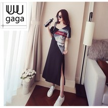 유유가가 여성 라인 벨트 포인트 미디 원피스 티셔츠