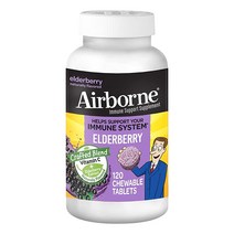 Airborne Elderberry Extract + Vitamin C 200mg 에어본 엘더베리 + 비타민C 츄어블 타블렛 120정, 1개