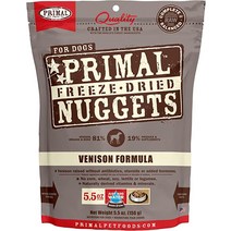 프리말 펫푸드 Primal 동결건조 사료 너겟 사슴고기 5.5온스 전체 균형 국자 건강한 곡물 무함유 생 Cra 강아지
