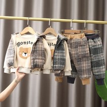 와우베베 유아동 몬스터베어맨투맨 조끼 기모 3종세트 유아겨울옷 등원룩 문센룩 유아예쁜옷 바지세트