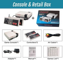 비디오게임기레트로 게임 콘솔 클래식 미니 비디오 시스템 620 개 내장 8 비트 FC Nes TV 성인 및 어린, 03 UK, 02 Console with Box