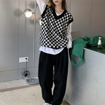 체스 체크 니트 조끼 베스트