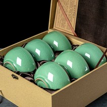 가요 세라믹 가정용 밥그릇 청자 아이스 균열 무늬가 반려동물용식기, T19-5인치 메이지칭도자기 6개 선물상자