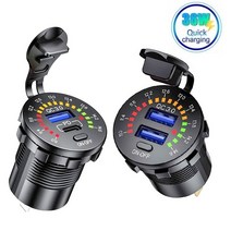 qc3.0 36w 6a 듀얼 usb 충전기 소켓 전압계 스위치 usb 콘센트 빠른 충전기 12v 자동차 보트 오토바이 트럭 골프, pd 및 3.0(와이어 포함)