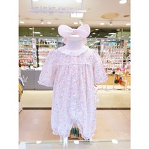 [뉴코아창원]아가방@@엘로디7부우주복(헤어밴드)@@통풍이 잘되는 소재로 핑크계 꽃나염지와 면레이스프릴로 포인트준 7부우주복