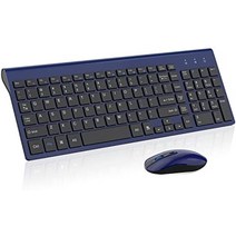 블루투스 키보드 마우스 무선 콤보 cimetech 소형 풀 사이즈 및 세트 컴퓨터 PC, 진한 파란색