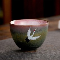 도자기 찻잔 세라믹 내열 유리 거친 차 주전자 레트로 쿵푸 가마 변경 컵 손으로 그린 크레인 음료 용기, H