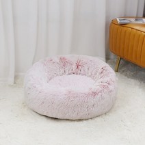 슈퍼 부드러운 애완 동물 고양이 침대 플러시 풀 사이즈 빨 수 있는 진정 침대 도넛 침대 모든 종류의 고양이에 적합한 편안한 수면 유물, 핑크 화이트, 60cm