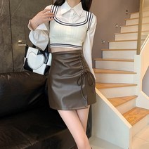 가을 겨울 패션 슬림핏 언밸런스 가죽 스커트