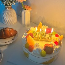 차렌시아 2023 새해 골드 숫자초 양초 세트 해피뉴이어 케이크 픽 파티초, 1세트(낱개4개입)