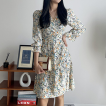 도앙뜨 여성용 봄 이도라 플라워 프릴 쉬폰 랩 원피스