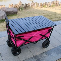 야외캠프트롤리 접이식테이블보드 쇼핑카트 스톨트롤리 낚시작은트레일러 스몰트레일러 캠핑트레일러 캠핑수레 미니트레일러 캠핑테이블매트, 와이드 휠 트레일러 핑크